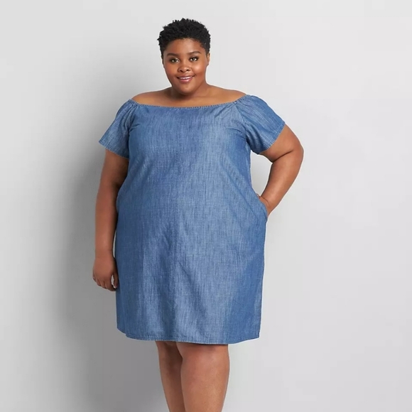 Lane Bryant | Dresses | Lane Bryant Off The Shoulder Denim Dress | Poshmark